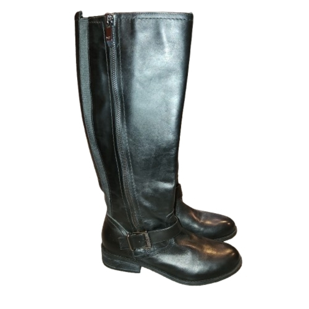 Marc Fisher Glimmer Knee-High Leather Riding Boot Size 6.5M Buckle Low Heel